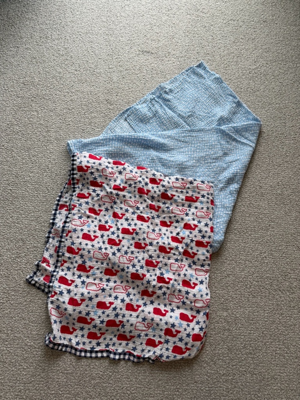 Vineyard Vines Red Whale Print and Light Blue Throw Muslin swaddle blankets
